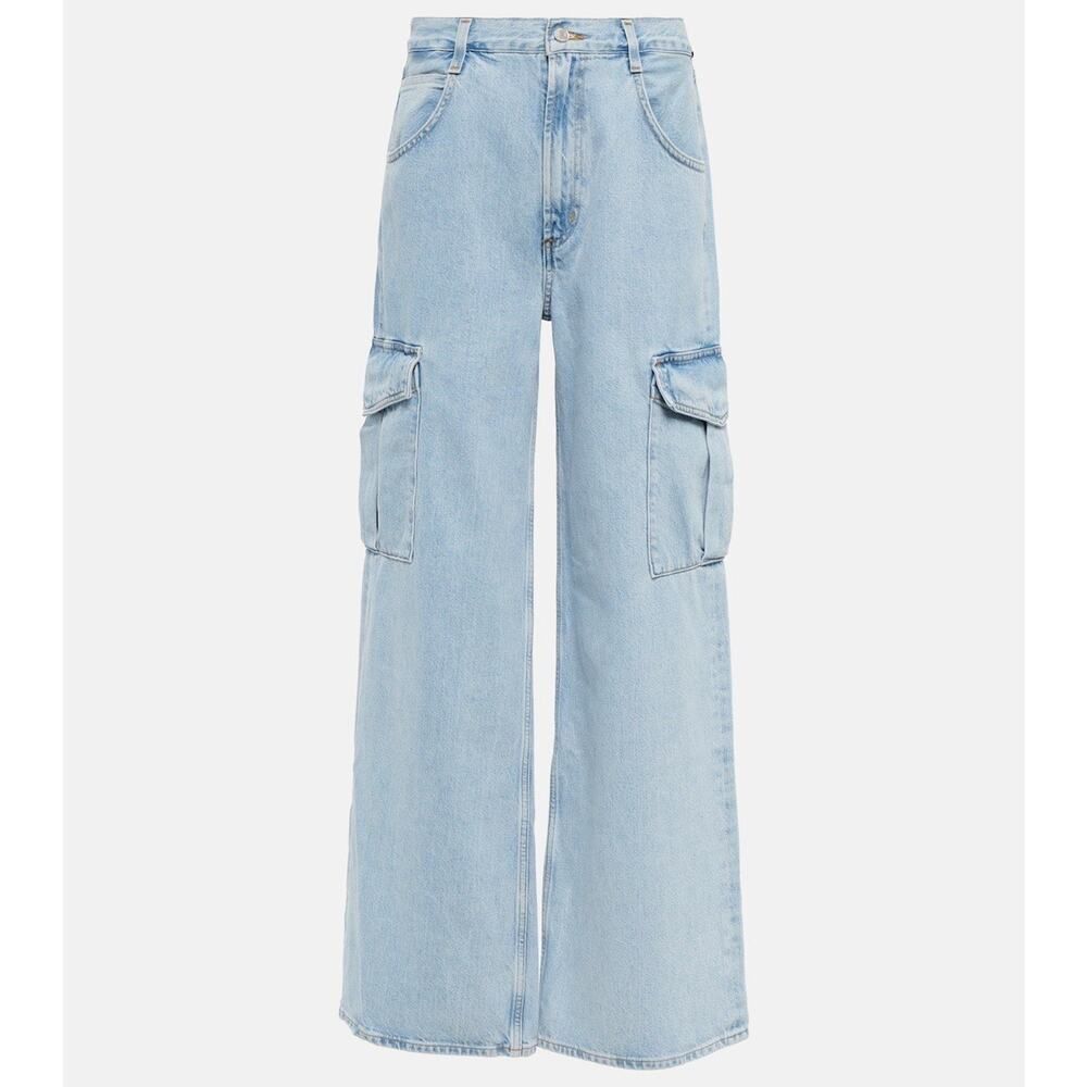 AGOLDE Minka High Rise Wide Leg Cargo Jeans Light Blue Wash Cotton Blend Sz 26